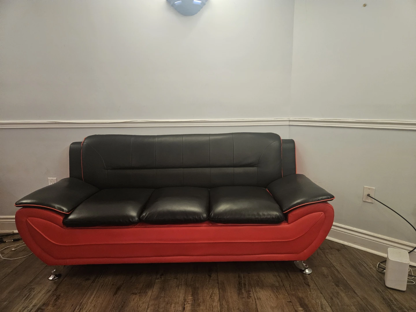 Six Siter Black and Red Faux Leather Loveseat and Armchair Set - photo 2