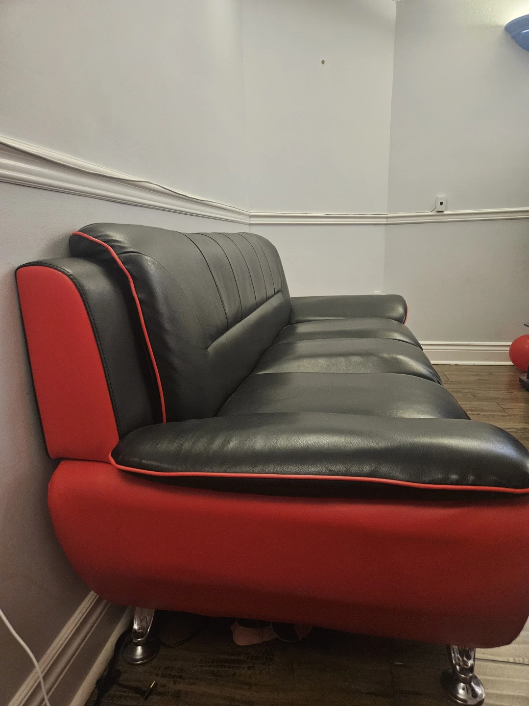 Six Siter Black and Red Faux Leather Loveseat and Armchair Set - photo 3