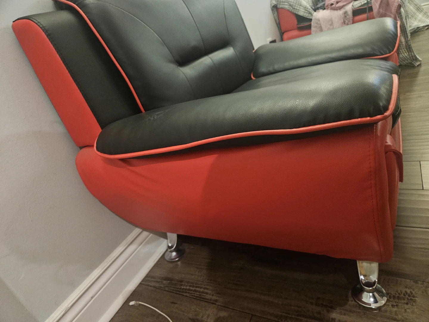 Six Siter Black and Red Faux Leather Loveseat and Armchair Set - photo 4