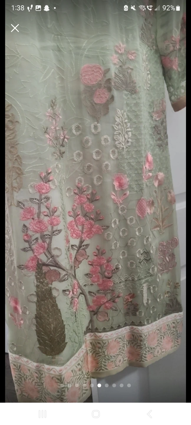 Embroidered Kameez Shalwar Set - Light Green with Pink Floral - photo 2