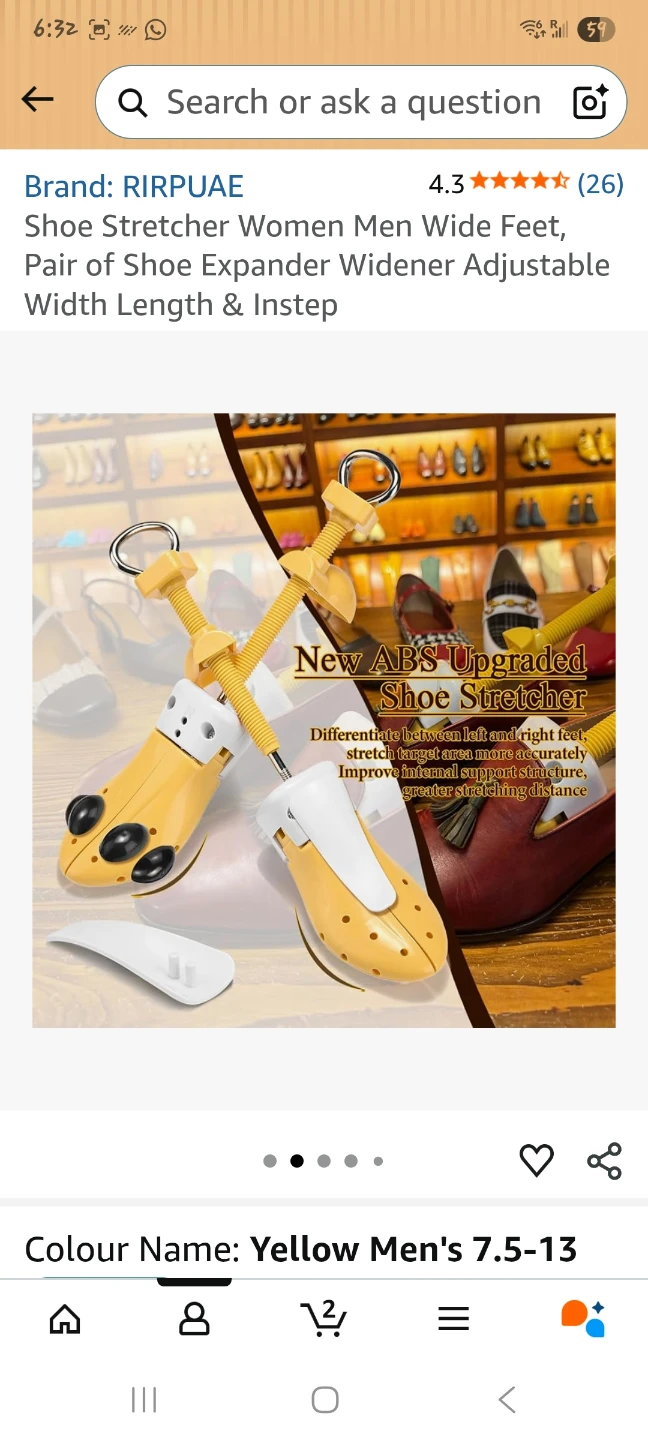 Shoe Stretcher Pair for Men's Size 7.5-13, Yellow
