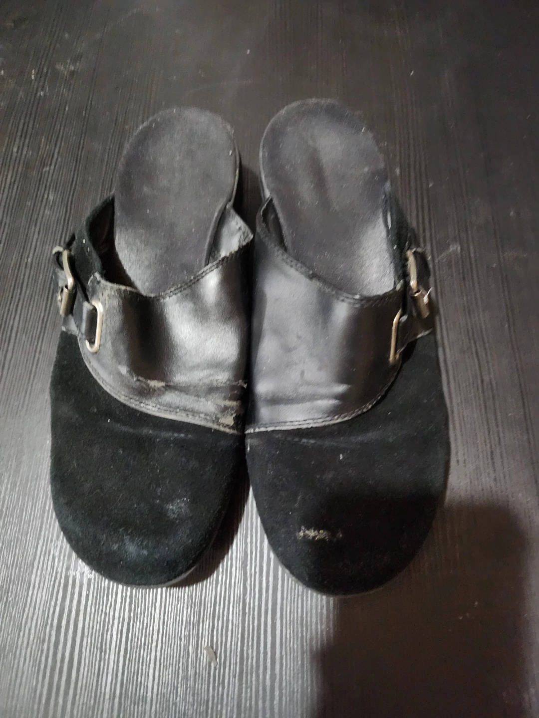 Black Suede and Leather Clogs