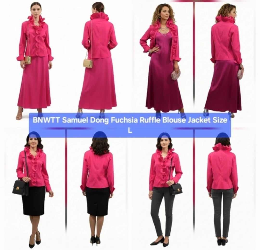 BNWTT Samuel Dong Fuchsia Ruffle Blouse Jacket Size L