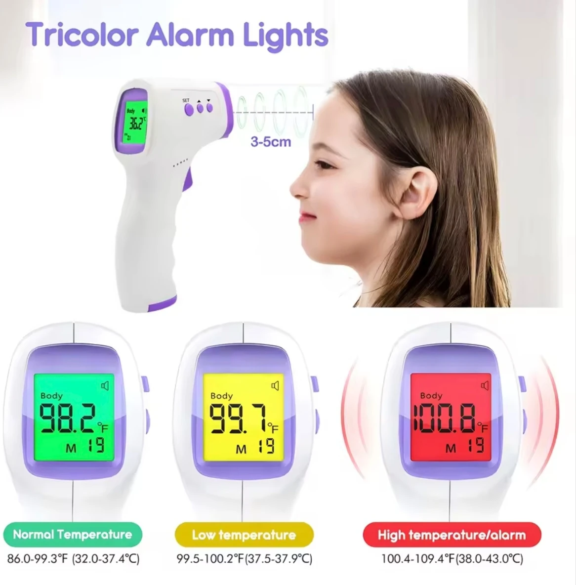 Tricolor Alarm Lights Non-Contact Infrared Thermometer