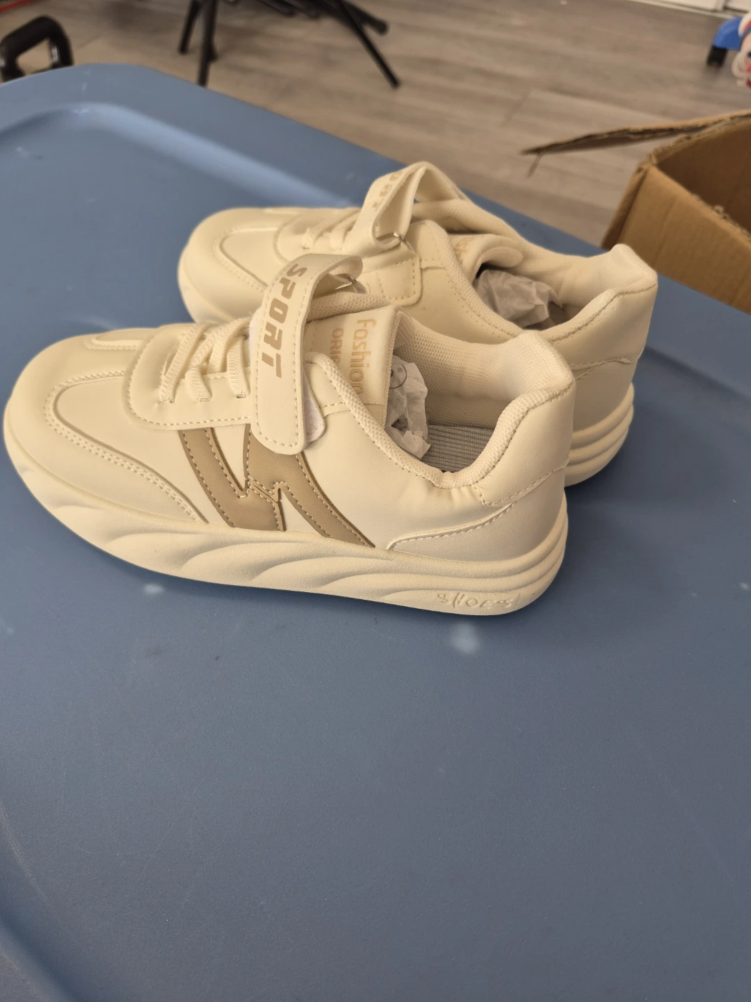 Cream Sport Sneakers with Velcro Strap
