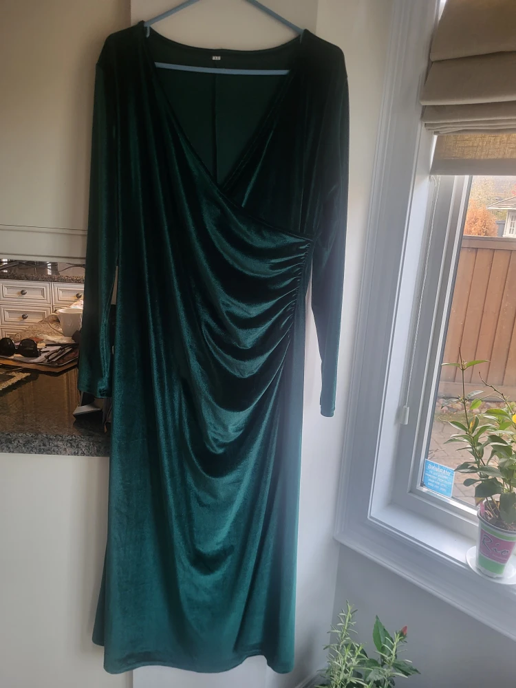 Velvet Wrap Dress - Emerald Green - photo 2