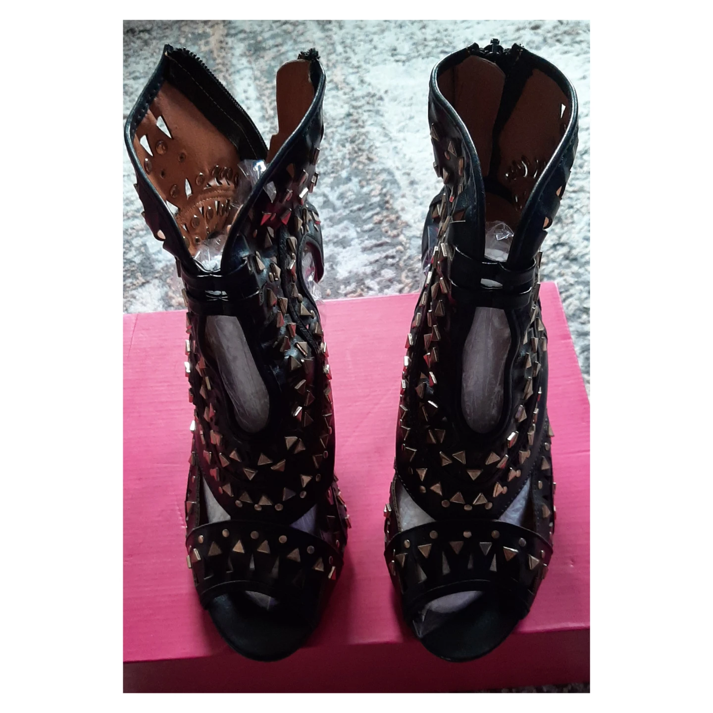 Black Studded High Heel Booties