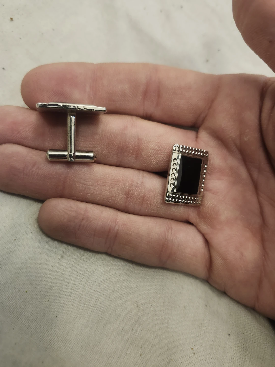 Silver Tone Cufflinks with Black Inlay