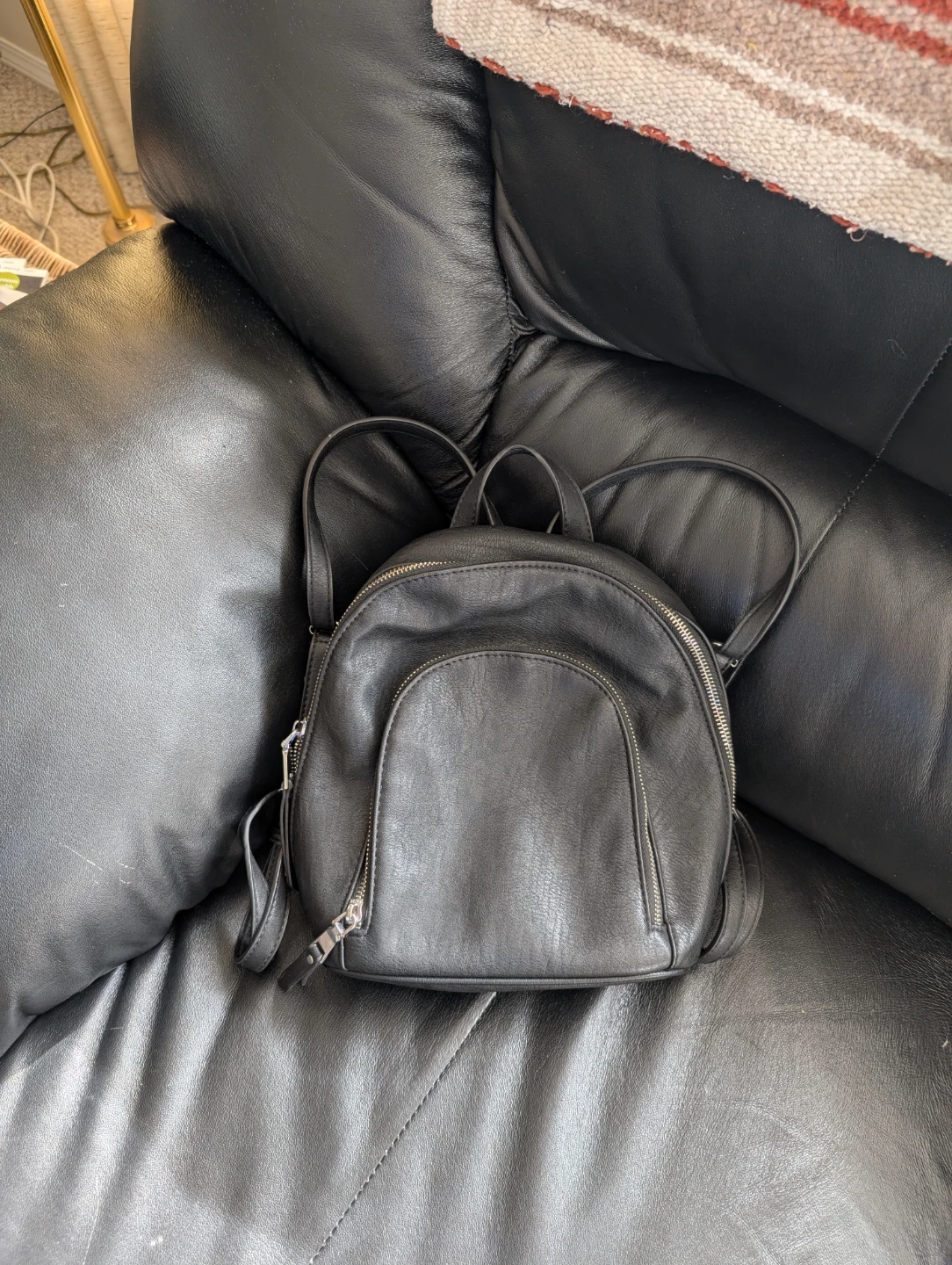 Black Faux Leather Mini Backpack