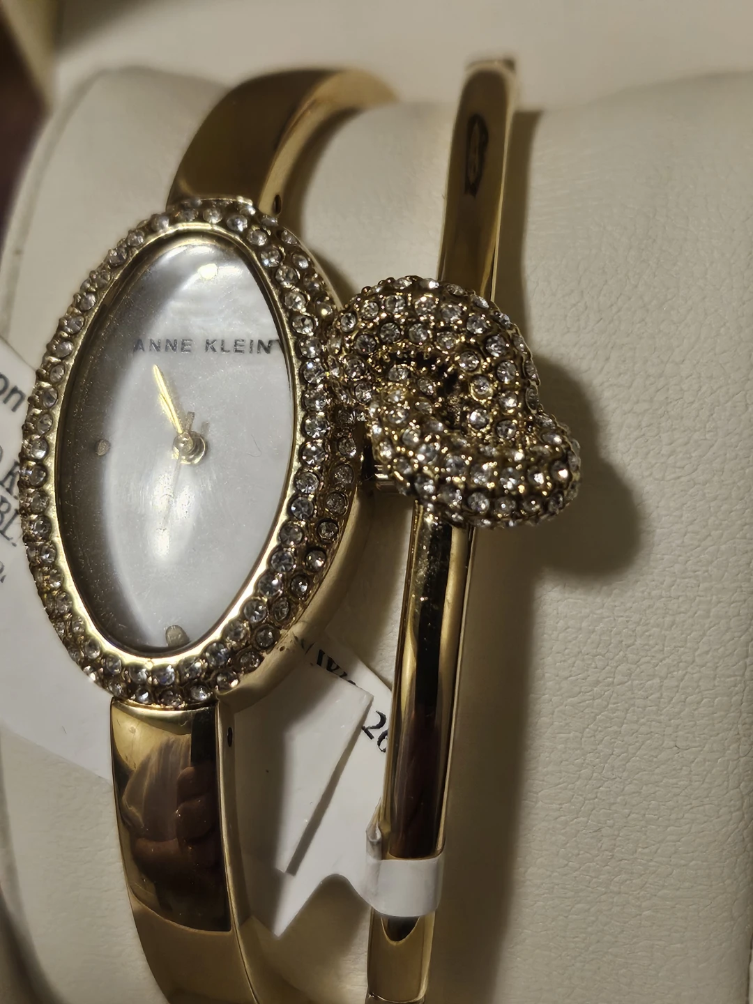 Anne Klein Gold Tone Crystal Bangle Watch and Bracelet Set