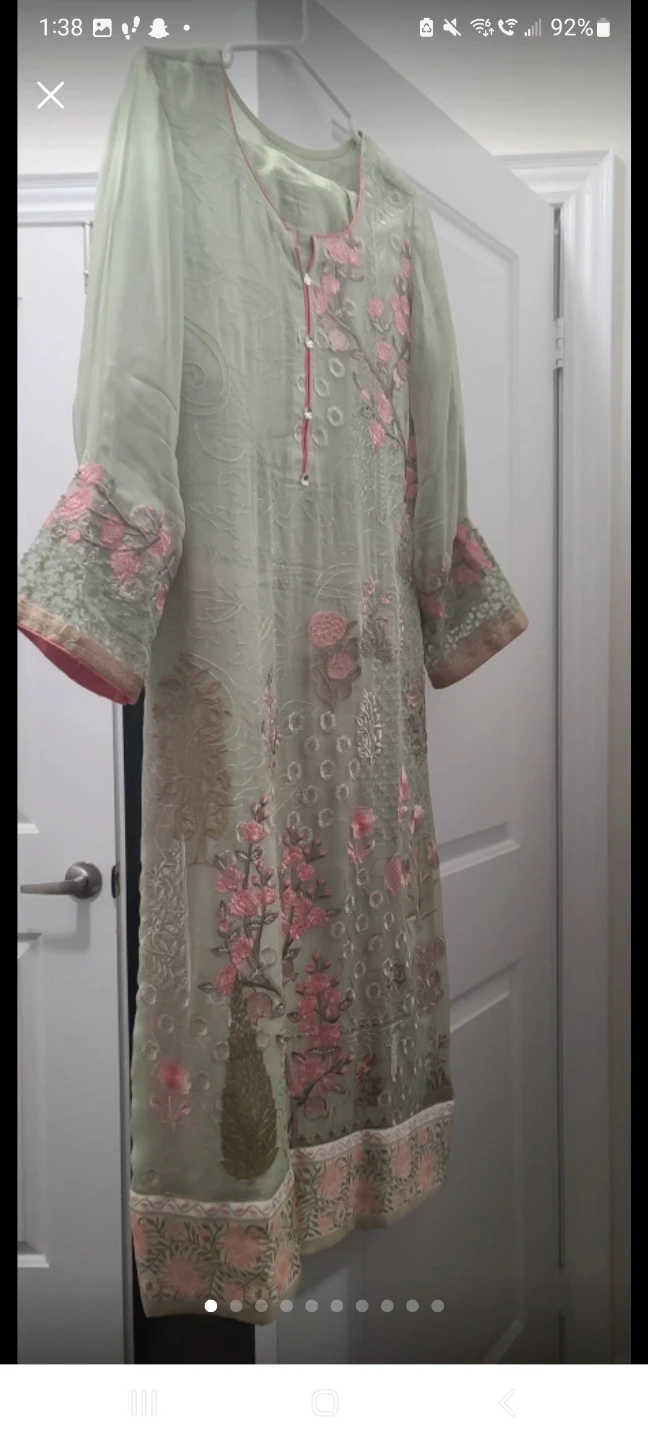 Embroidered Kameez Shalwar Set - Light Green with Pink Floral
