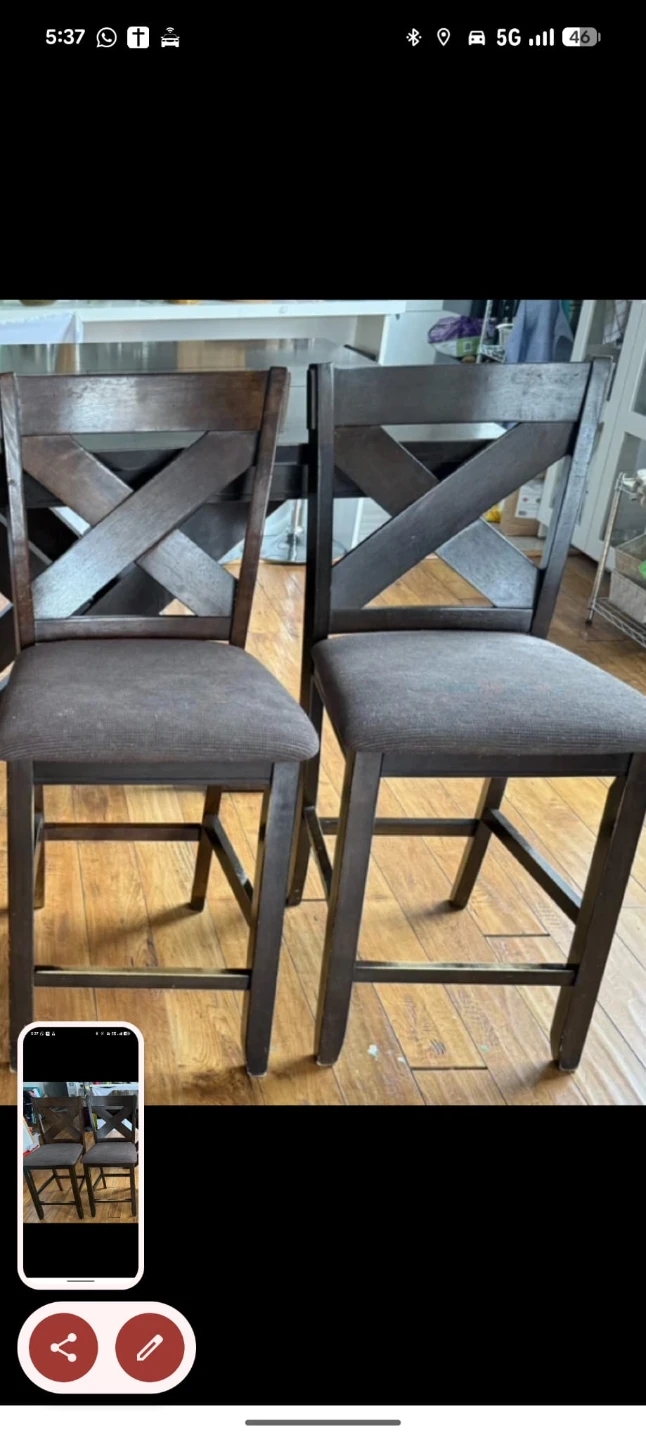 Set of 4 Dark Wood Counter Height Chairs - photo 2
