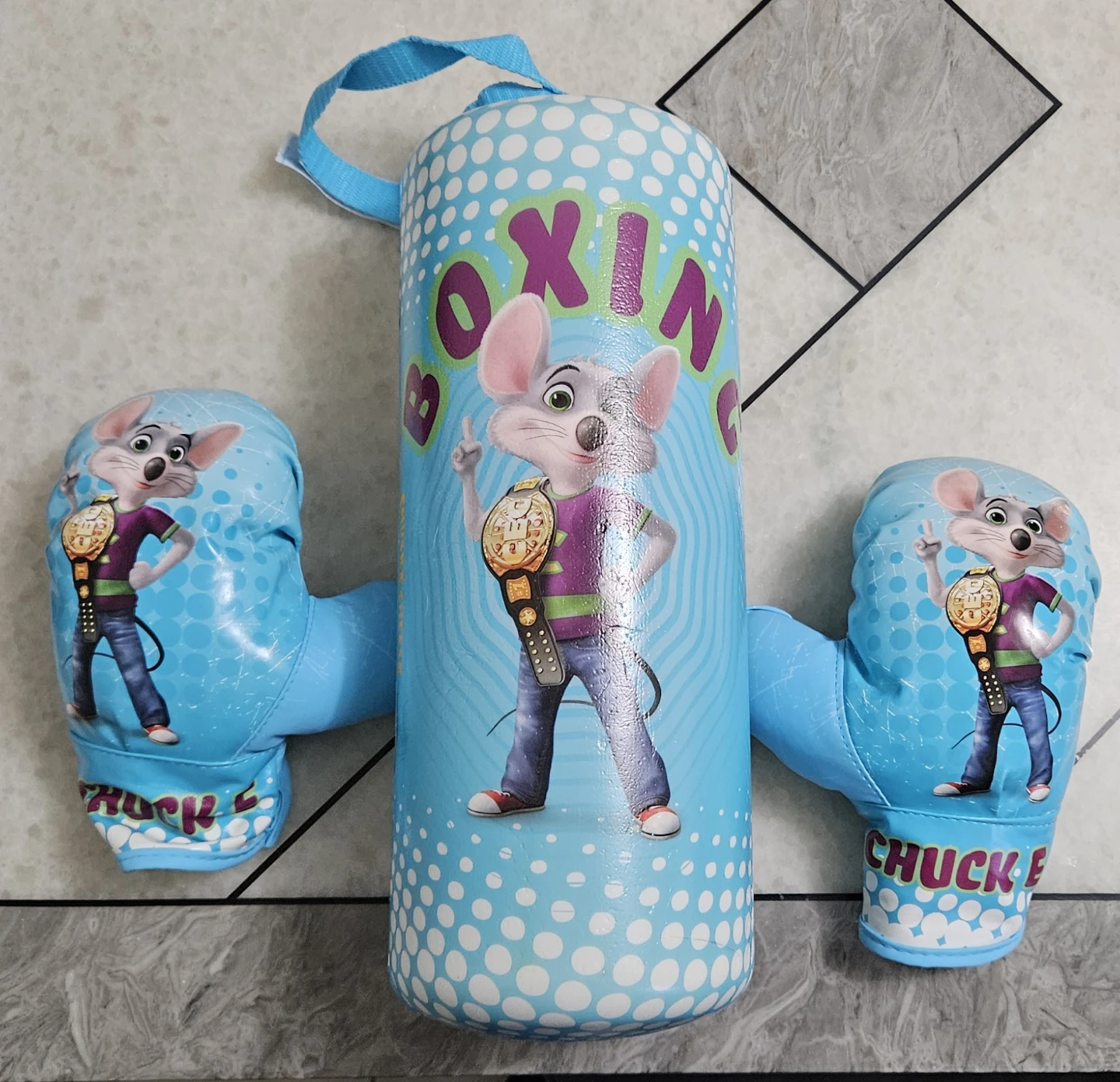 Chuck E. Cheese Boxing Punching Bag and Gloves Set