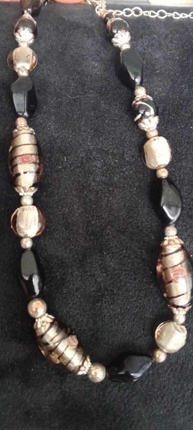 Beaded Murano glass vintage  with Black and Gold Glass Beads
