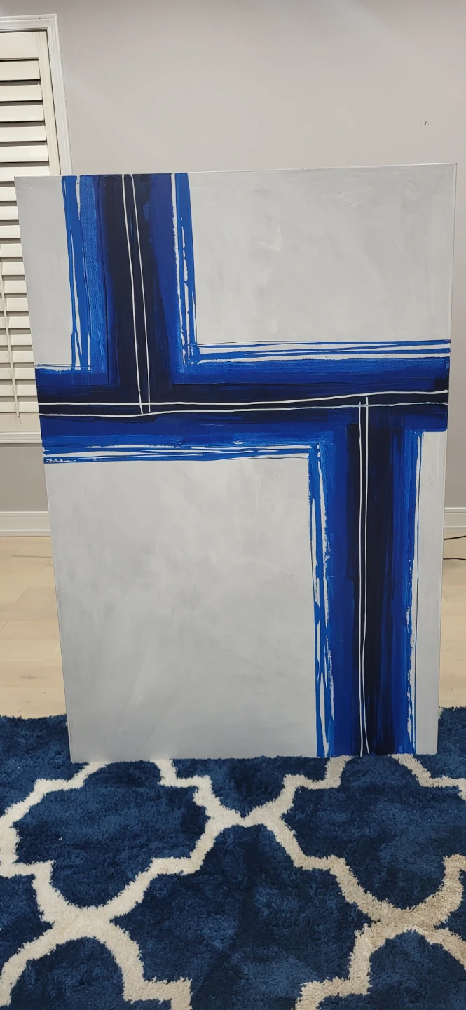 Large Abstract Canvas Wall Art - Blue and White feet