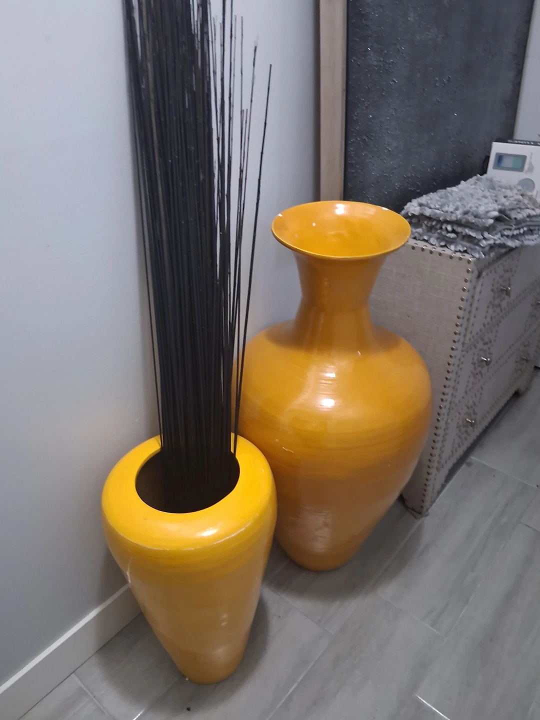 Large Orange Ceramic Vases with Black Reeds