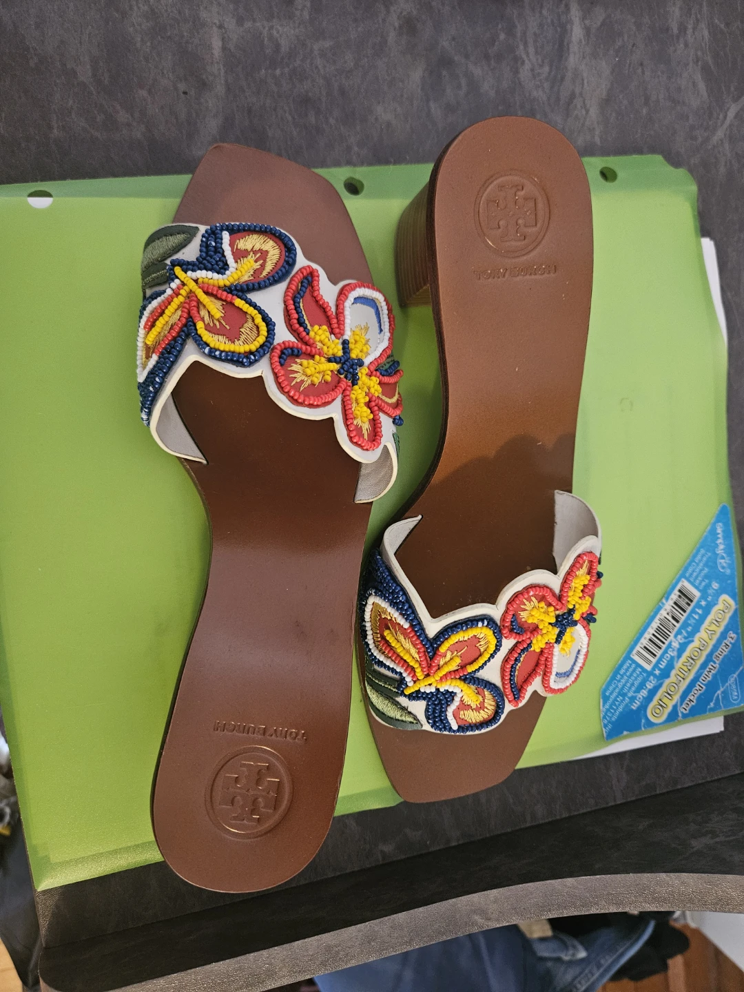 Tory Burch Embellished Floral Slide Heeled Sandals