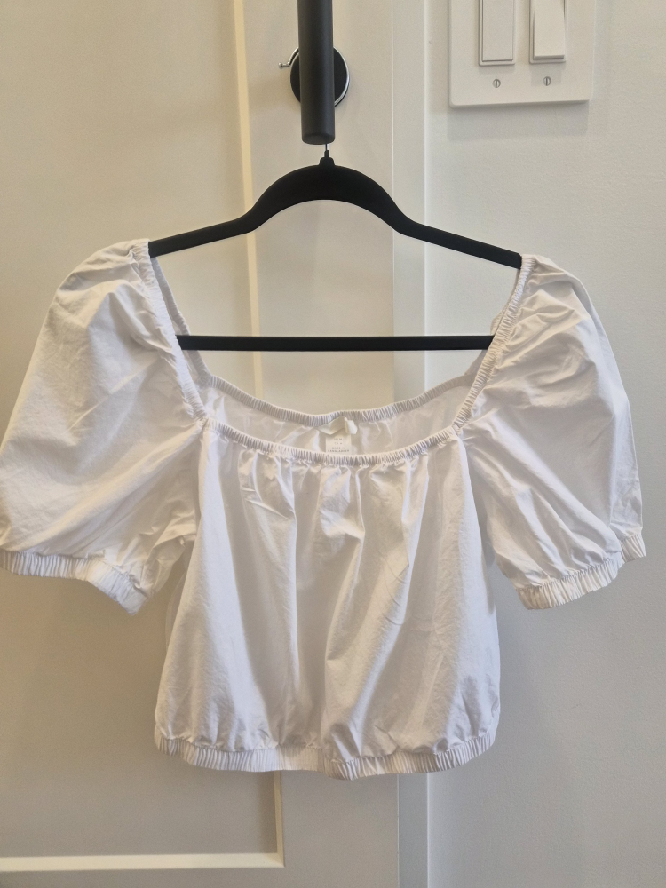 White H&M Puff Sleeve Square Neck Top - Medium