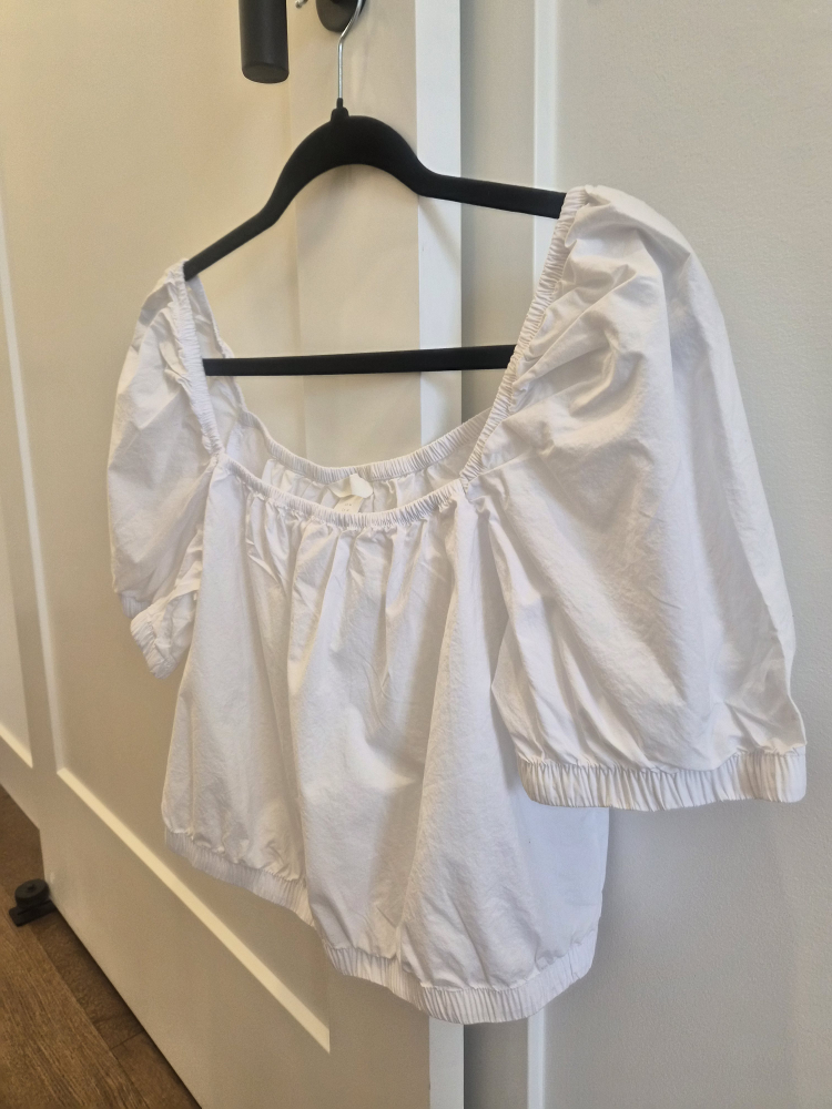 White H&M Puff Sleeve Square Neck Top - Medium - photo 3