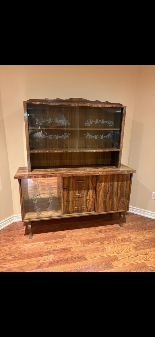 Vintage Wood China Cabinet with Glass Doors - photo 2