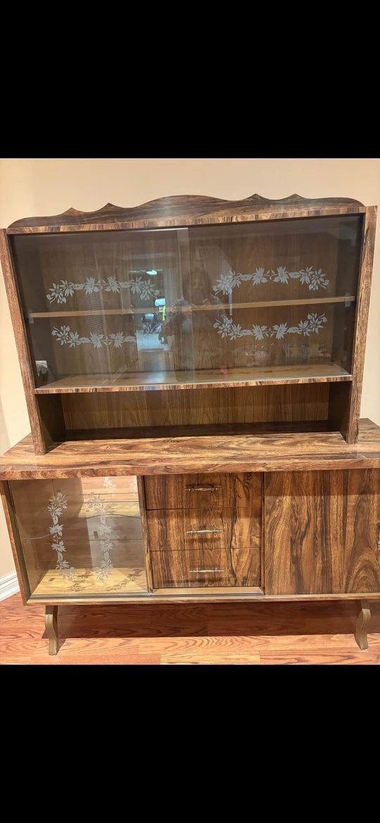 Vintage Wood China Cabinet with Glass Doors - photo 4
