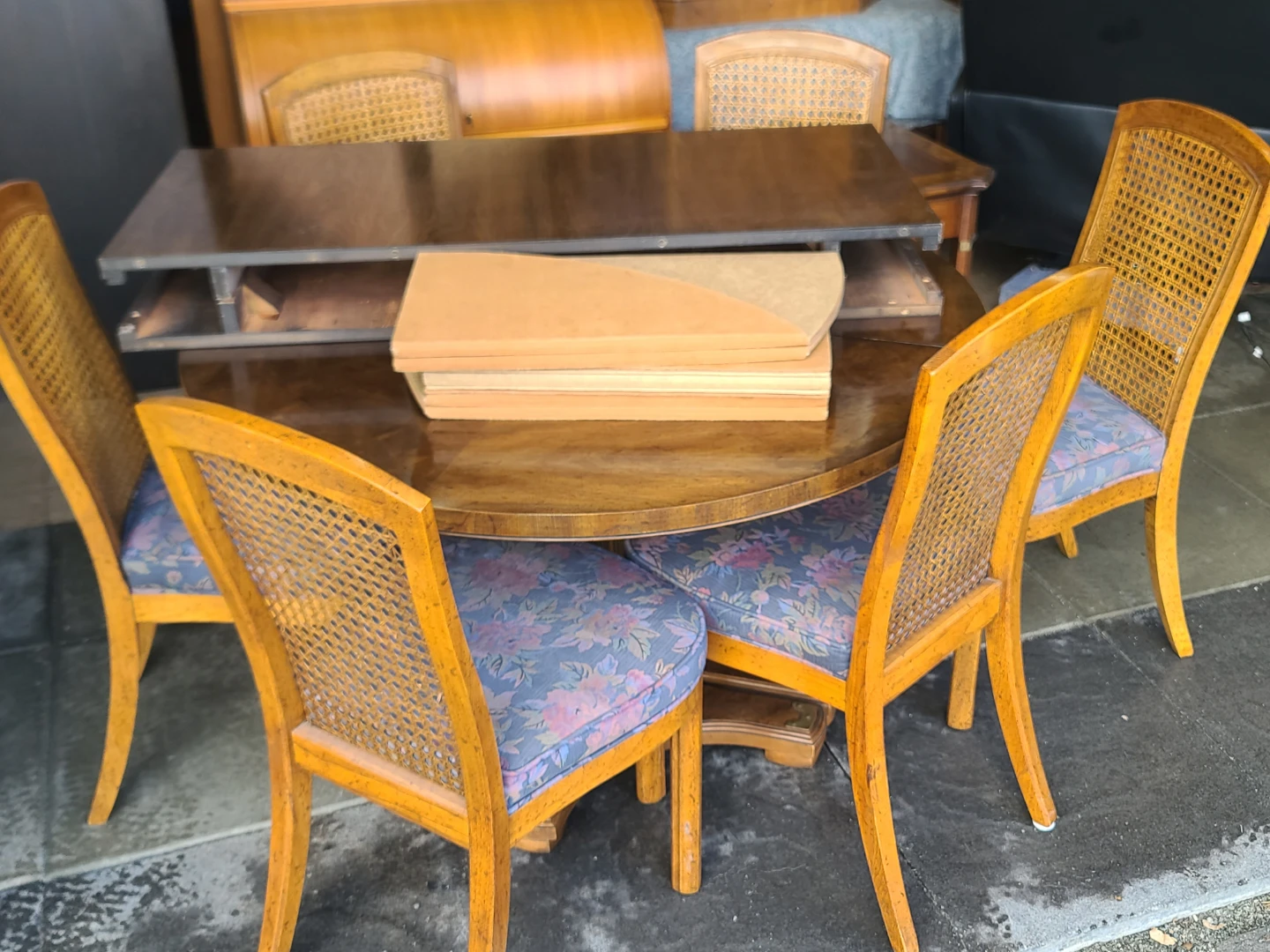 Extendable Wood Dining Table and 6 Cane Back Chairs - photo 2