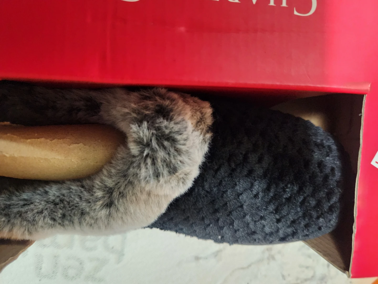 Charter Club Women's Black Faux Fur Trim Slippers