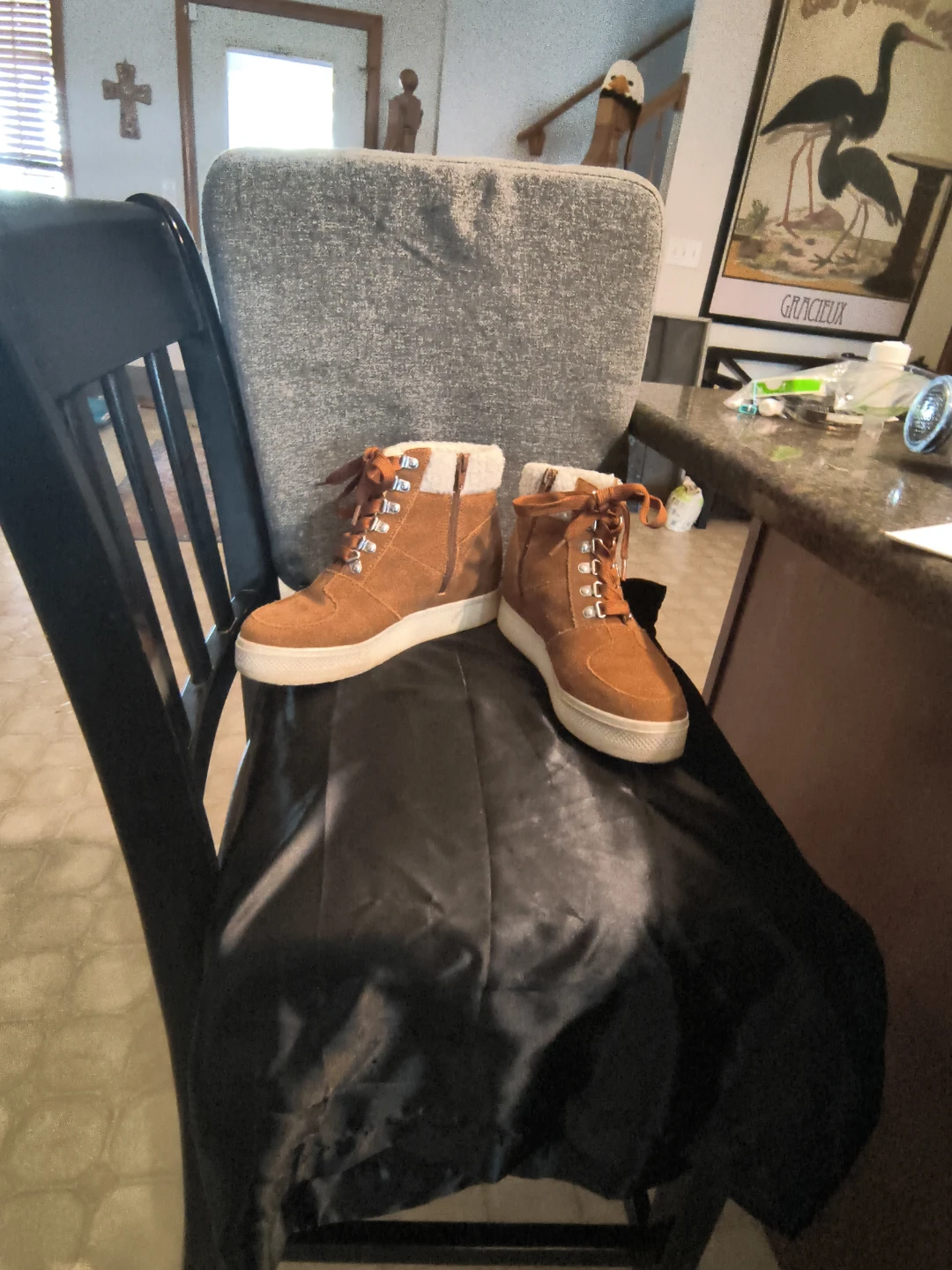 Women's Suede Wedge Sneakers with Sherpa Trim - photo 2