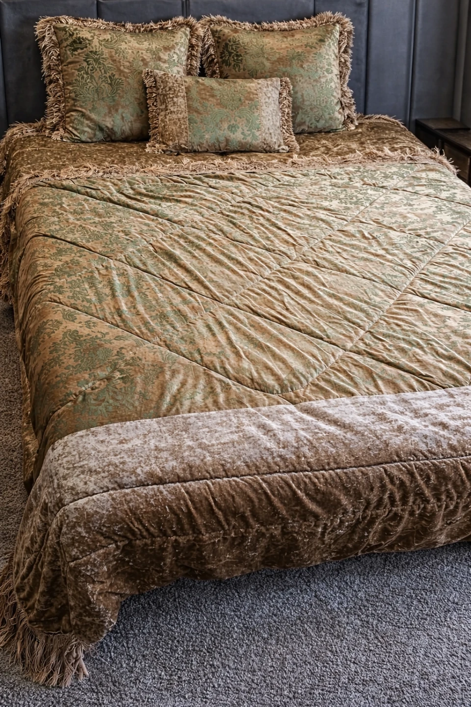 Velvet Damask Comforter Set with Pillows