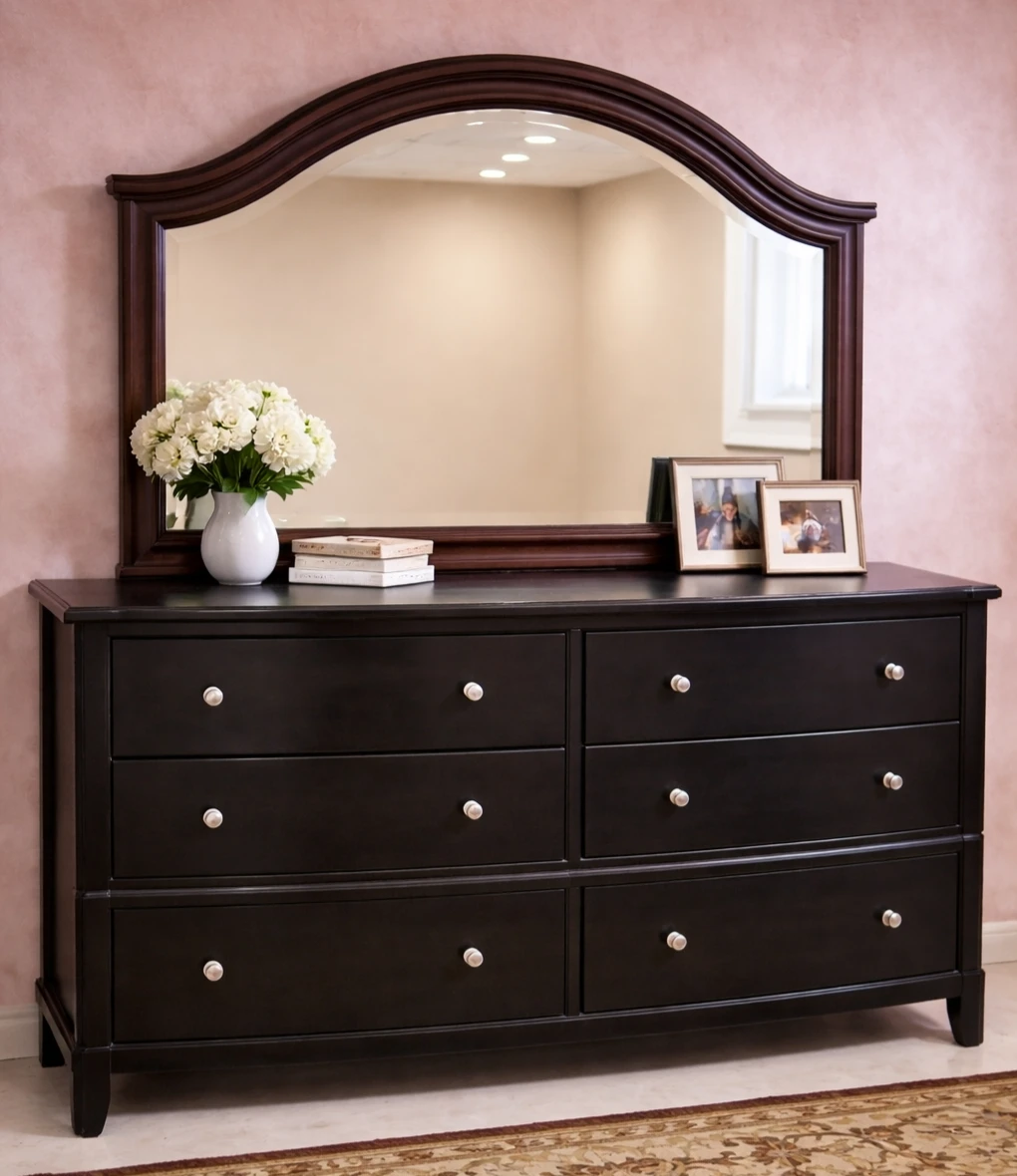 Black 6-Drawer Dresser with Mirror
