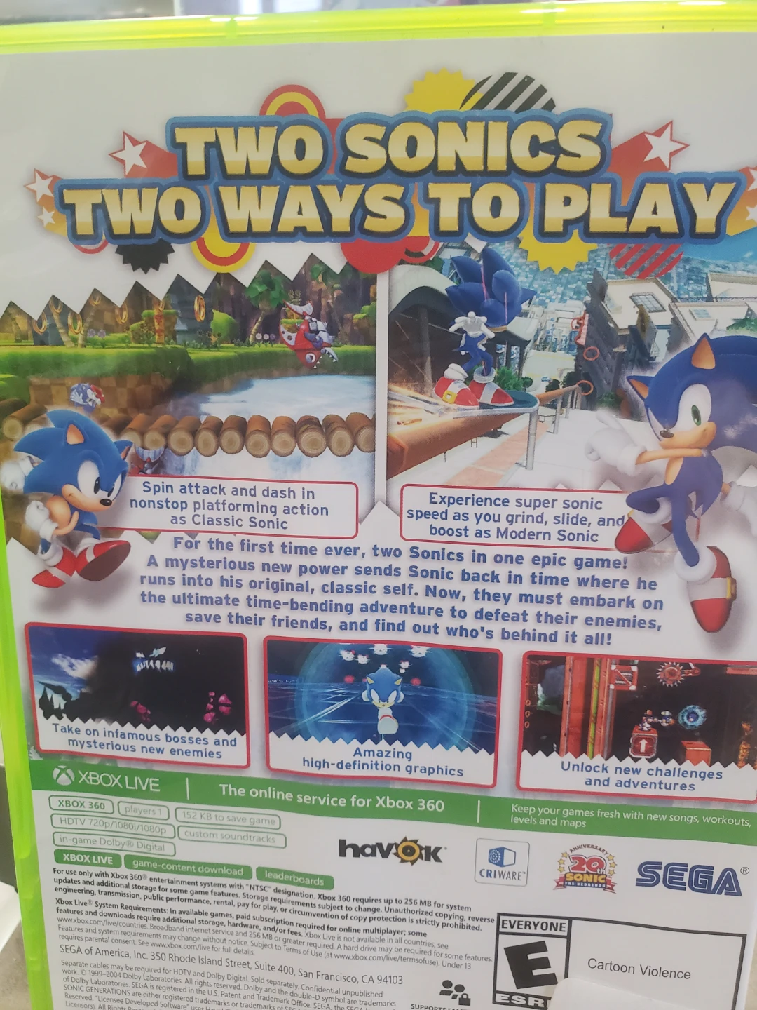 Xbox 360 Sonic Generations Platinum Hits Video Game - photo 2