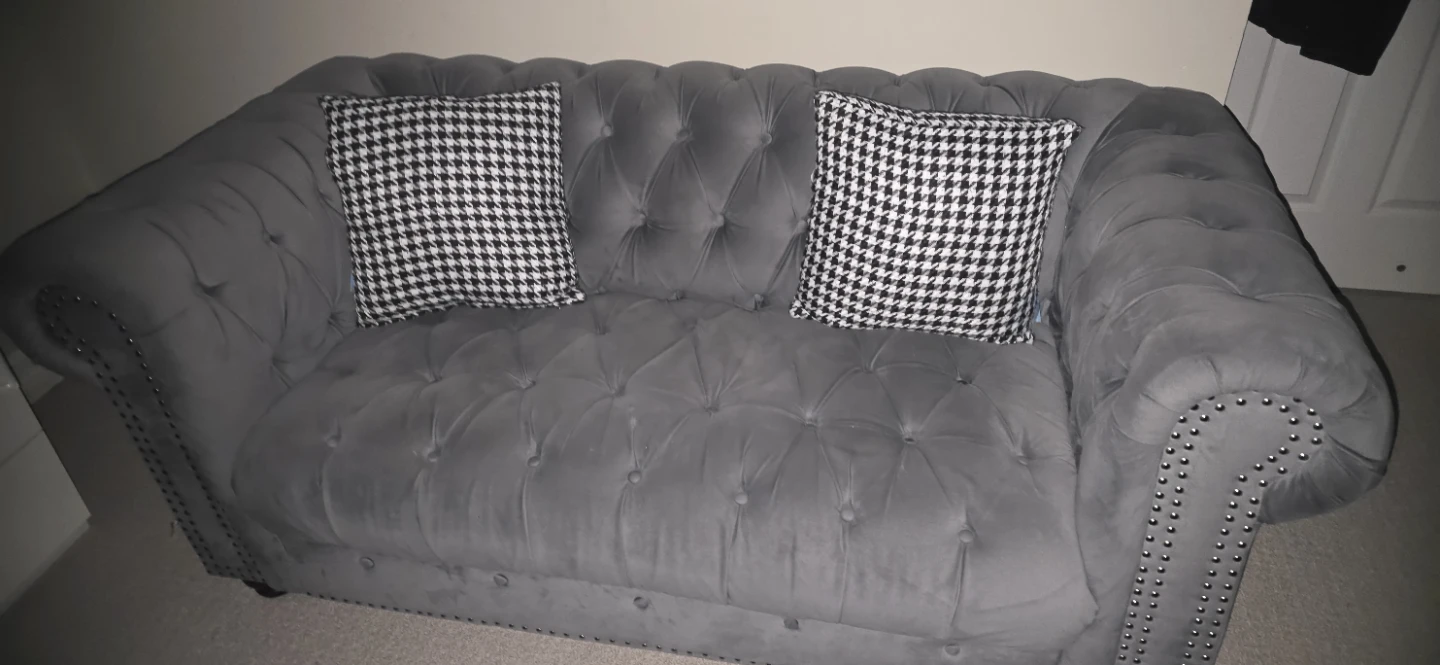 Grey Chesterfield Sofa  and love seat with Tufted Design