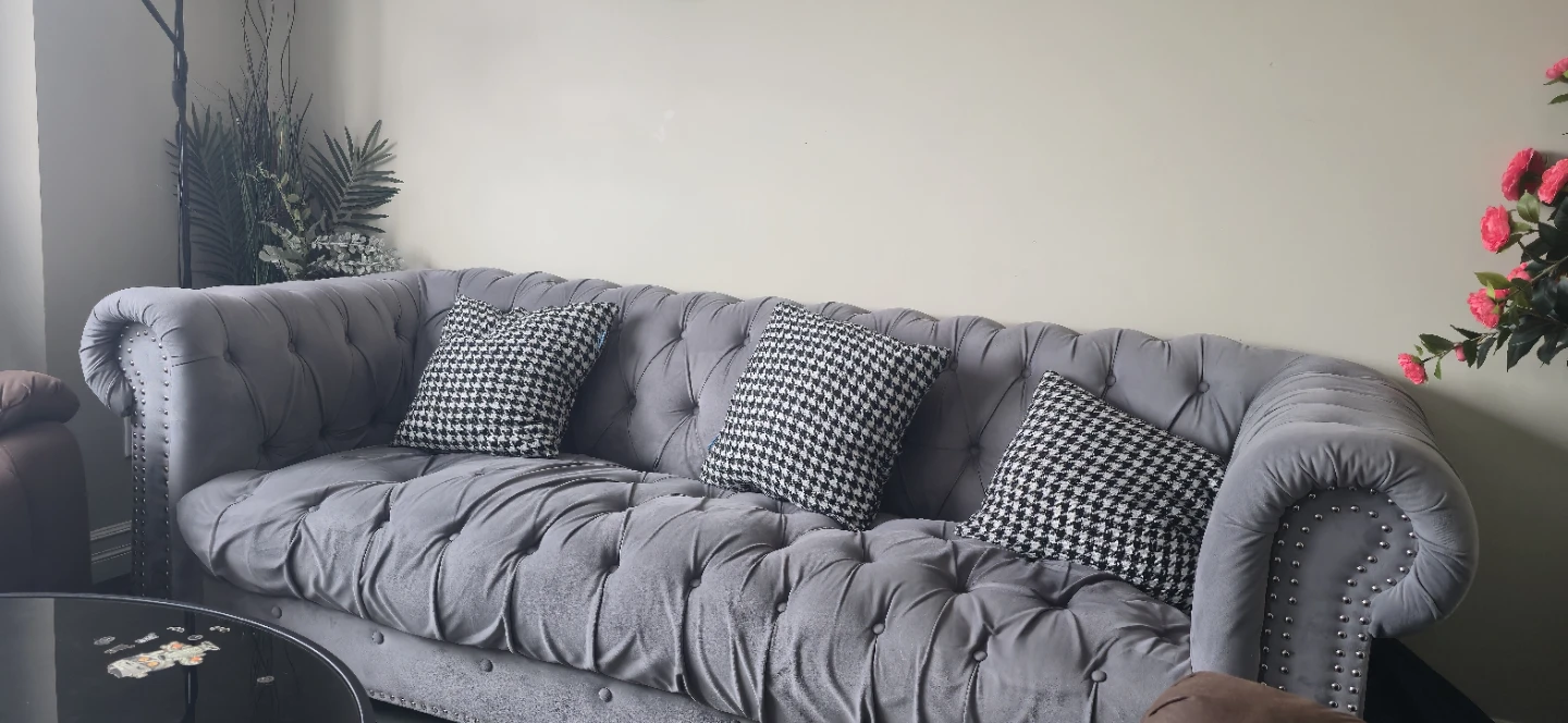 Grey Chesterfield Sofa  and love seat with Tufted Design - photo 2
