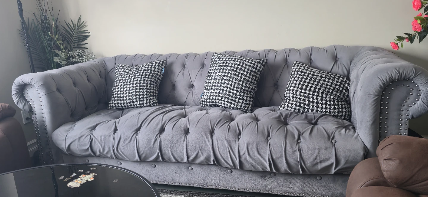 Grey Chesterfield Sofa  and love seat with Tufted Design - photo 3
