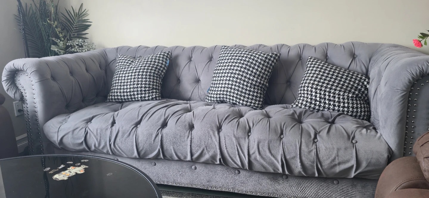 Grey Chesterfield Sofa  and love seat with Tufted Design - photo 5