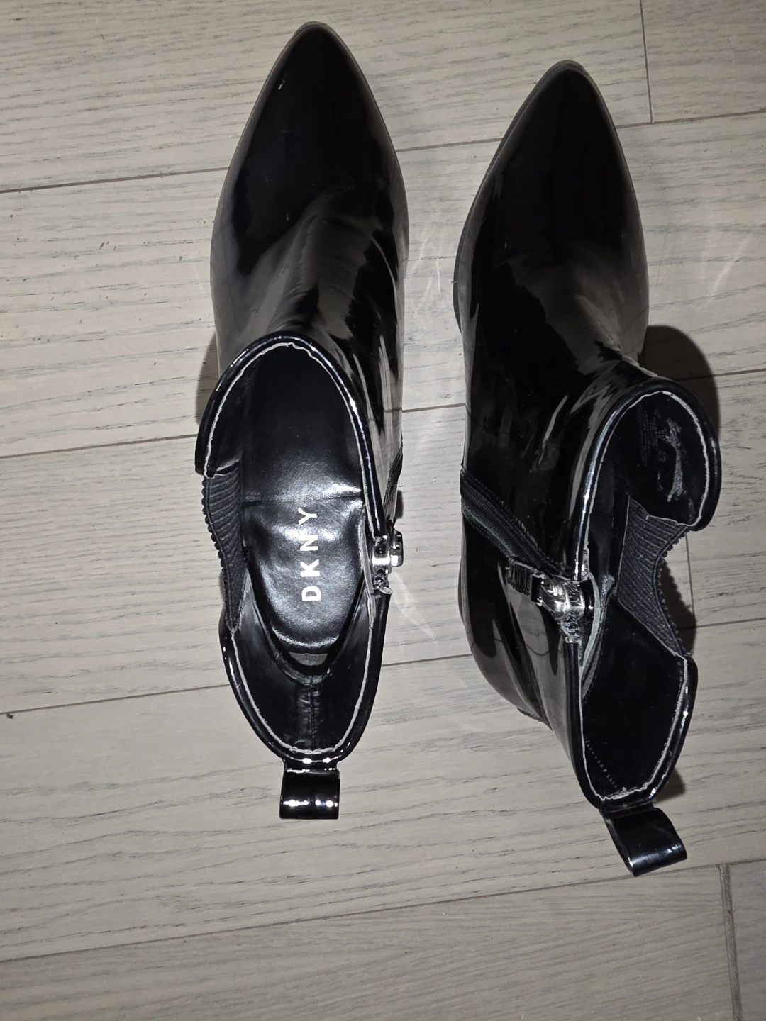 DKNY Black Patent Ankle Boots - Size 9
