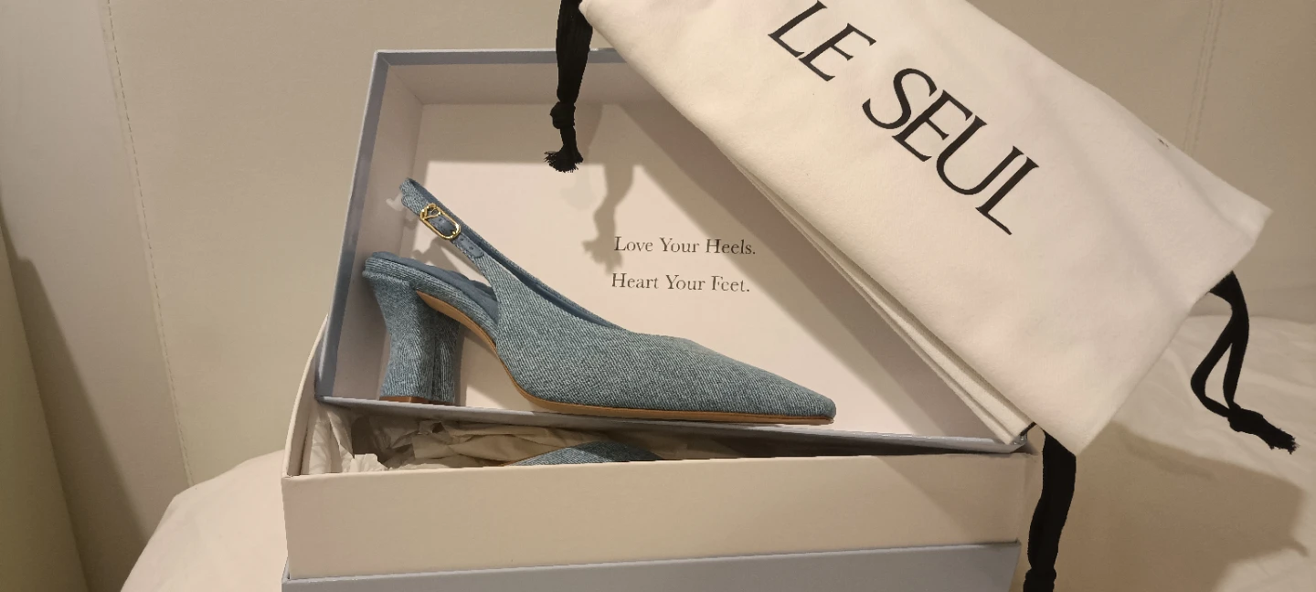 LE SEUL Iris Denim Slingback Heels - Size 37 - photo 4