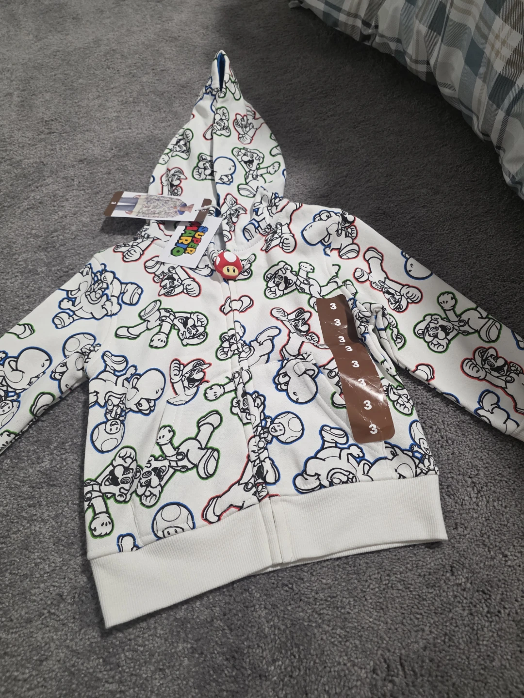 Nintendo Super Mario All-Over Print Zip-Up Hoodie toddler size 3