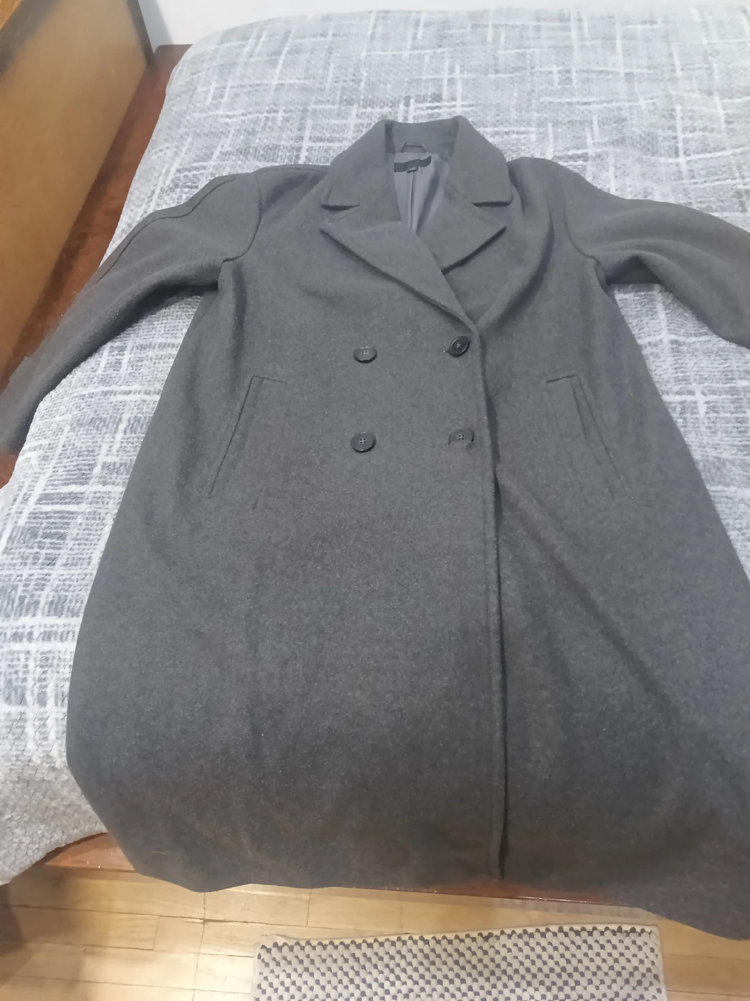 ZARA Grey Double-Breasted Wool Blend Coat