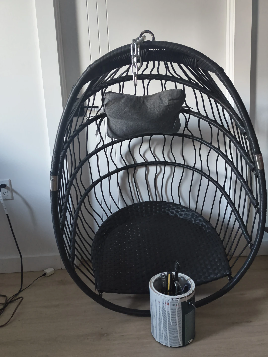 Black Wicker Hanging Egg Chair with Cushion