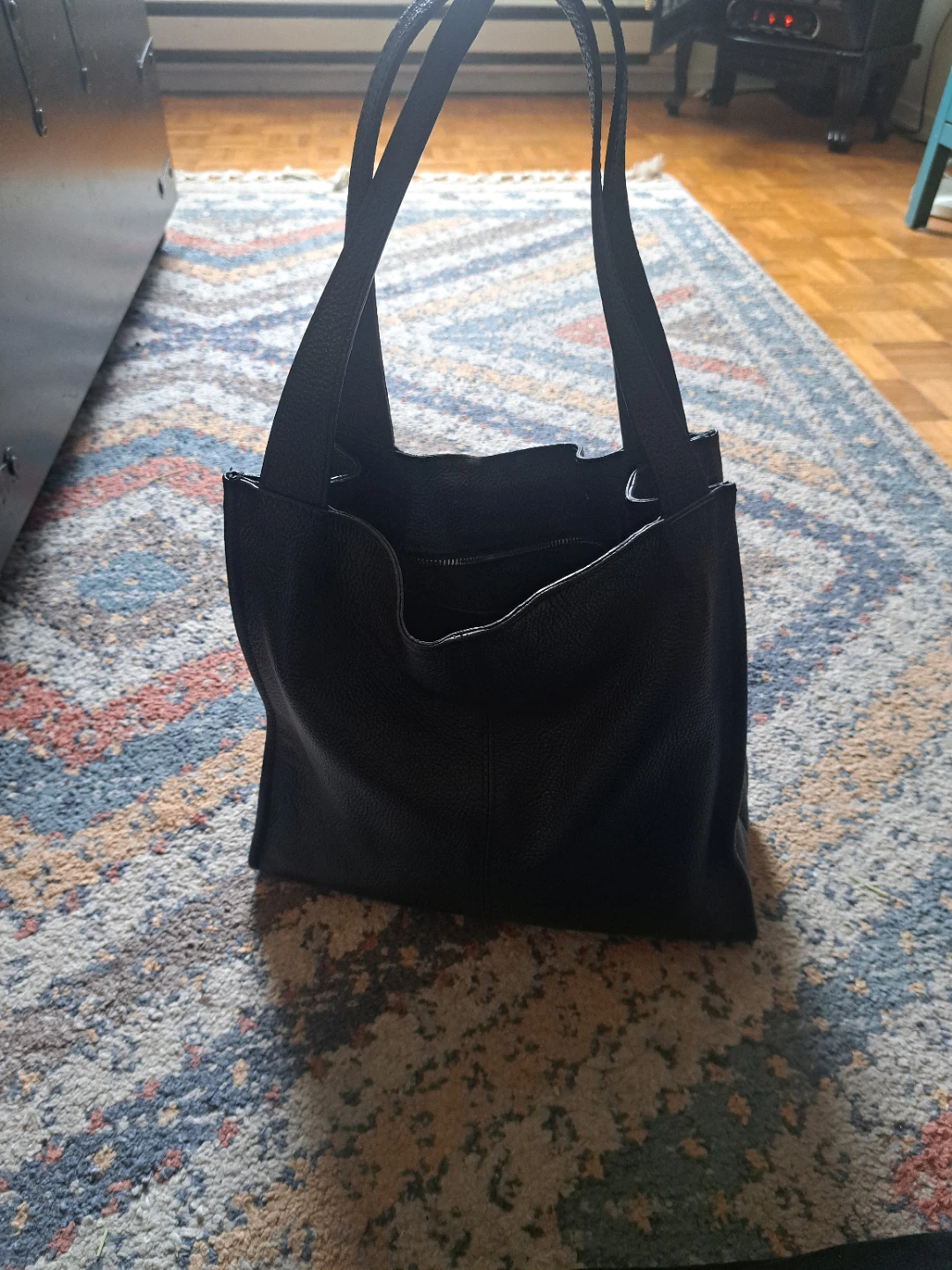 Black Genuine Leather Tote Bag
