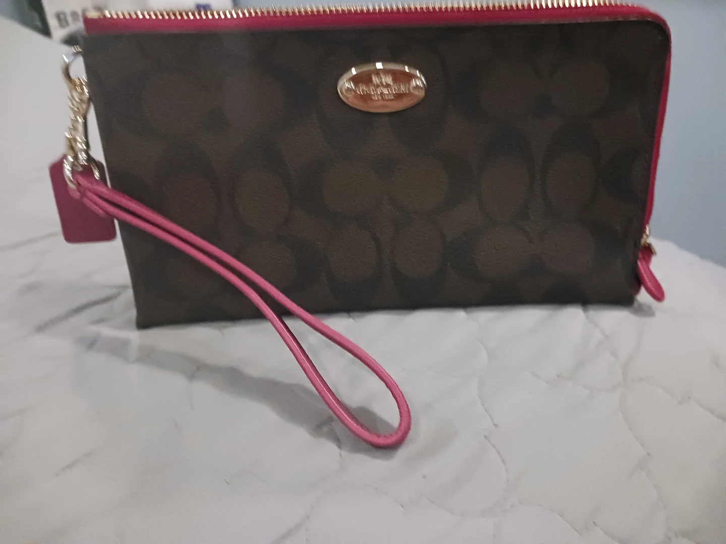 Coach Signature Canvas Double Zip Wristlet