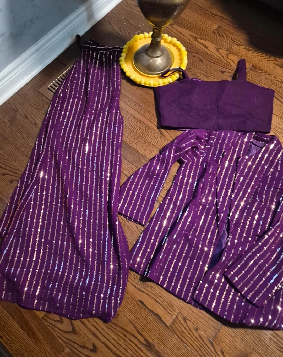 Purple Sequin 3-Piece Outfit with Jacket and Skirt - photo 3