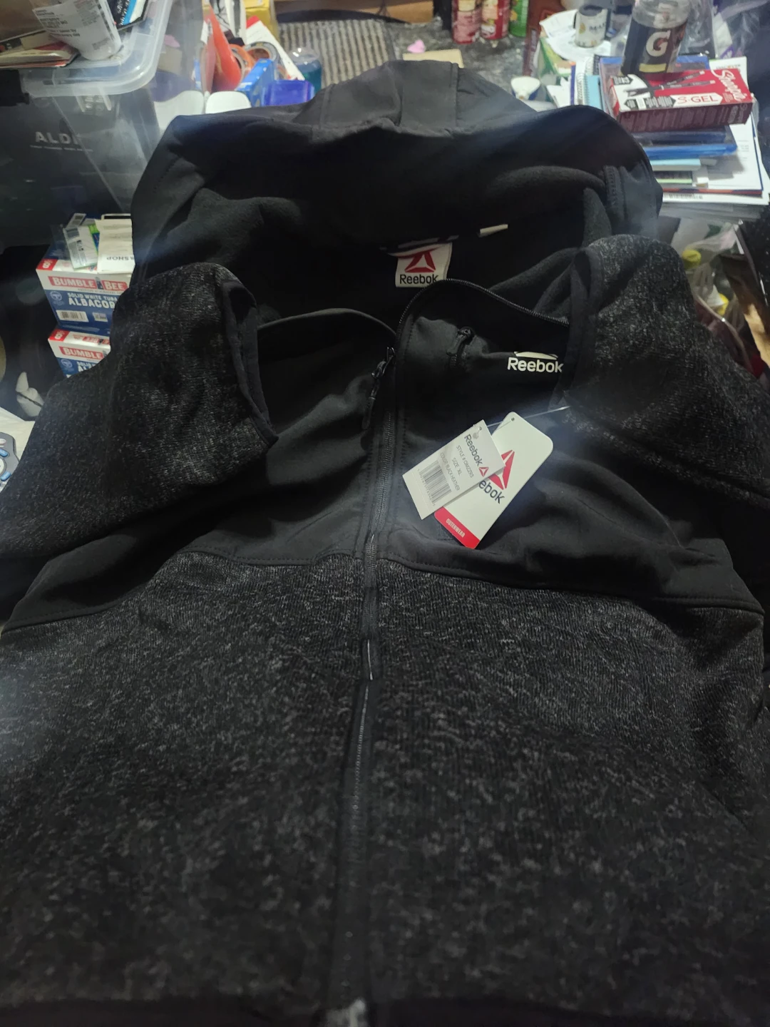 Reebok Full Zip Hoodie Black Heather XL