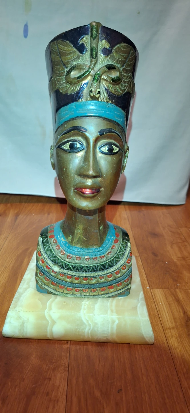 Egyptian Queen Nefertiti Bust Statue on Onyx Base