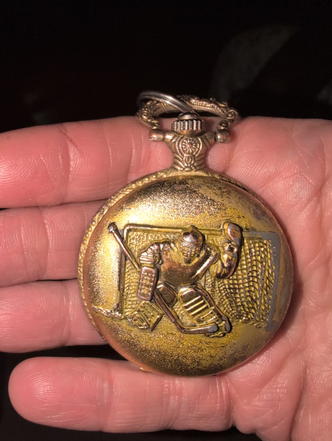 Gold Tone Pocket Watch with Hockey Goalie Design - photo 2