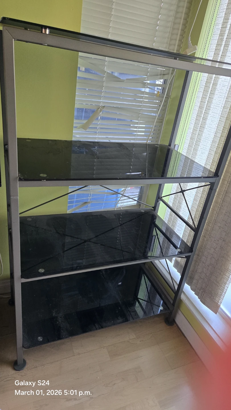 Glass Shelf Unit with Metal Frame
