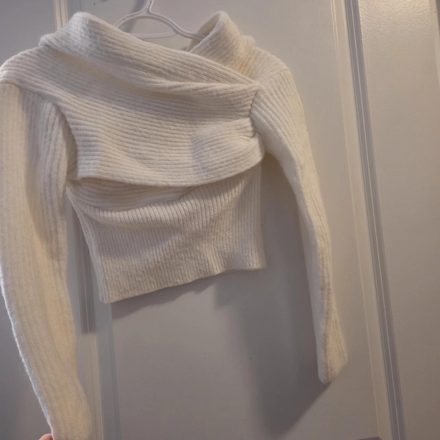 White Ribbed Knit Sweater