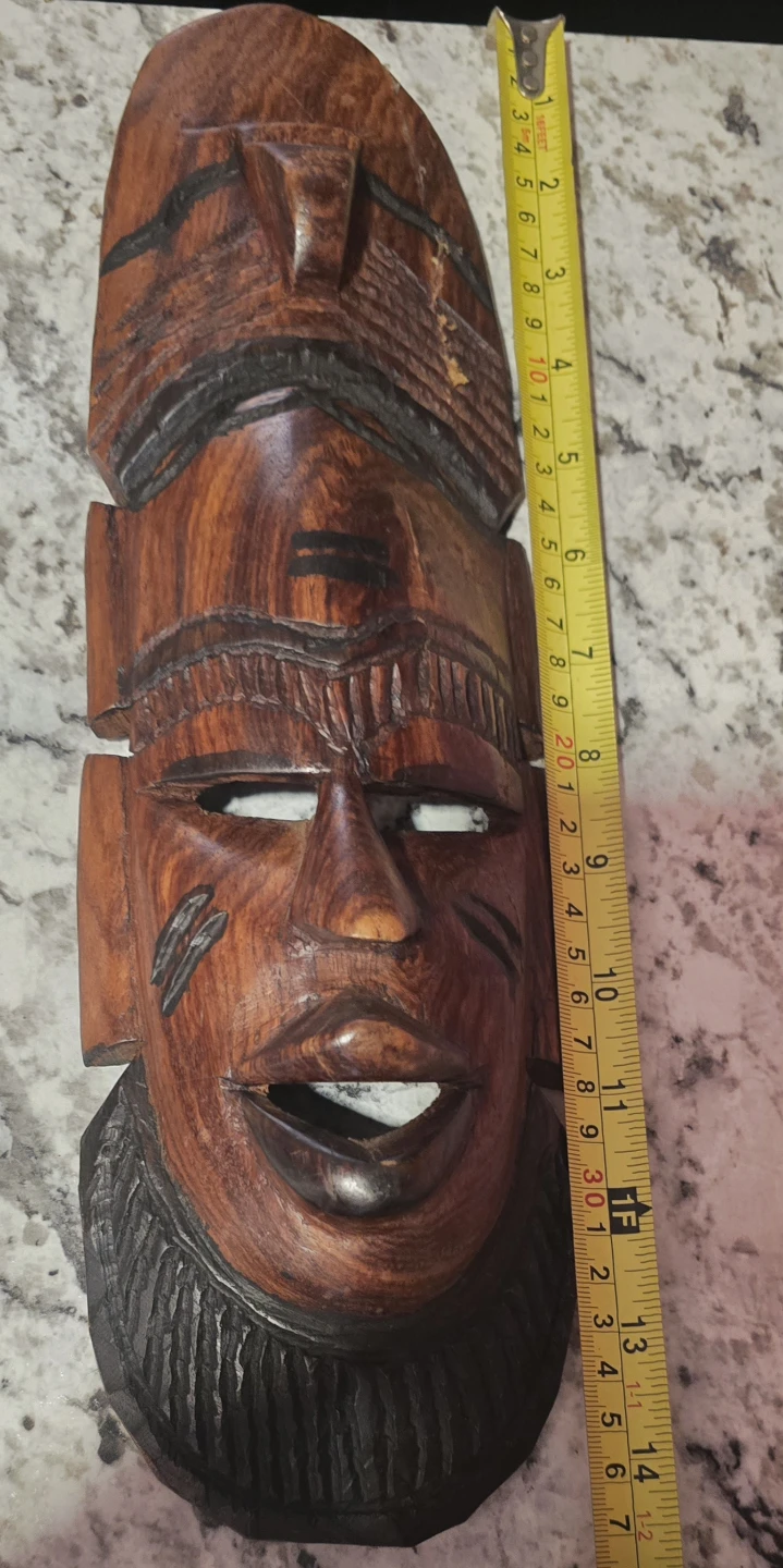 🥕Hand Carved solid Wood African Tribal Mask - photo 2