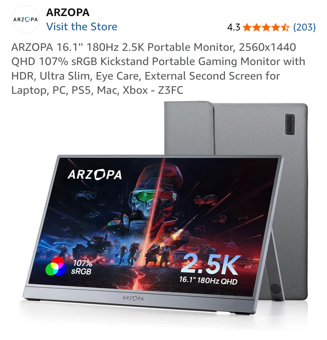 ARZOPA 16" 180hz portable Monitor